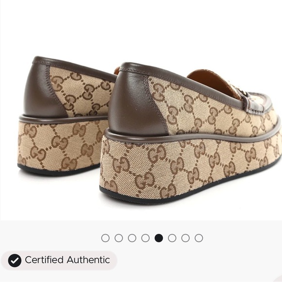 Gucci Brown & Beige GG Canvas Platform Loafers - Picture 4 of 6